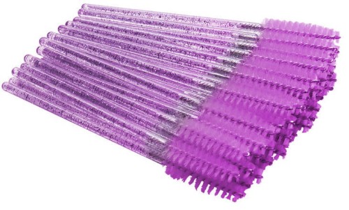 Szczoteczki do rzęs Syntetyczne - Brokatowe Fioletowe-50 szt.  
