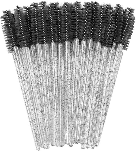 Szczoteczki do rzęs Syntetyczne - Brokatowe Czarne/Srebrne- 50 szt. 
