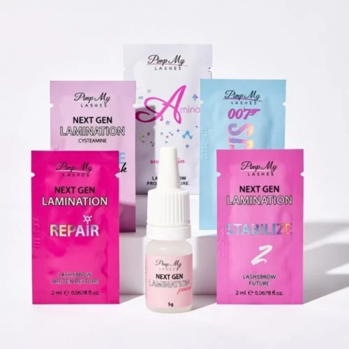 Zestaw saszetek do koreańskiej laminacji rzęs i brwi NEXT GEN + Puder zagęszczająco klejący Pim
