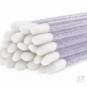 Aplikatory welurowe do rzęs brokatowe - Fioletowe - 50 szt. 