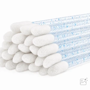 Aplikatory welurowe do rzęs brokatowe - Niebieskie - 50 szt.